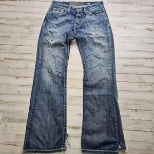 BKE Buckle Jeans Carter  Bootleg Men’s 31x31 Blue Zip Fly Distressed Denim